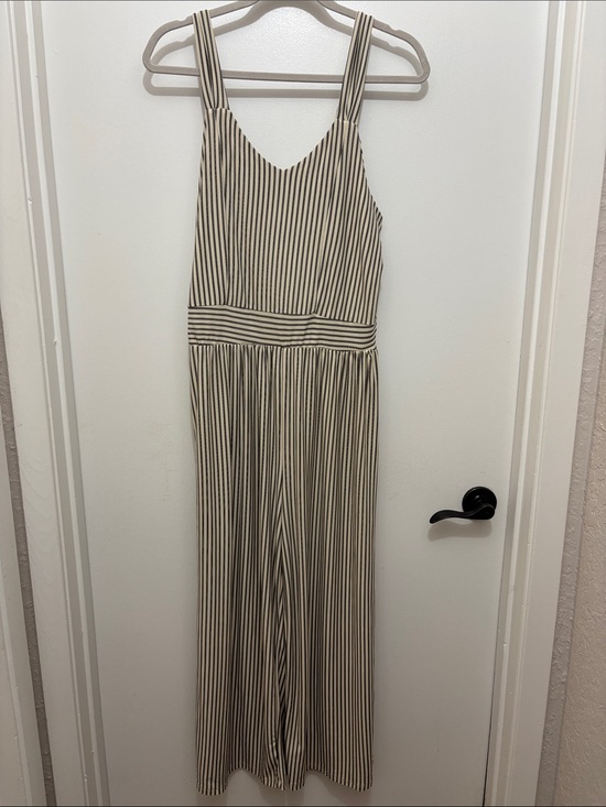 Emily Daniels Pants - Striped Cream and Black Sleeveless Jumpsuit by Emily Daniels Sz L